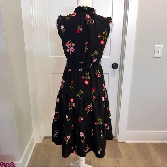 Kate Spade Black Midi Dress with Pink Floral Design - Picture 2 of 5